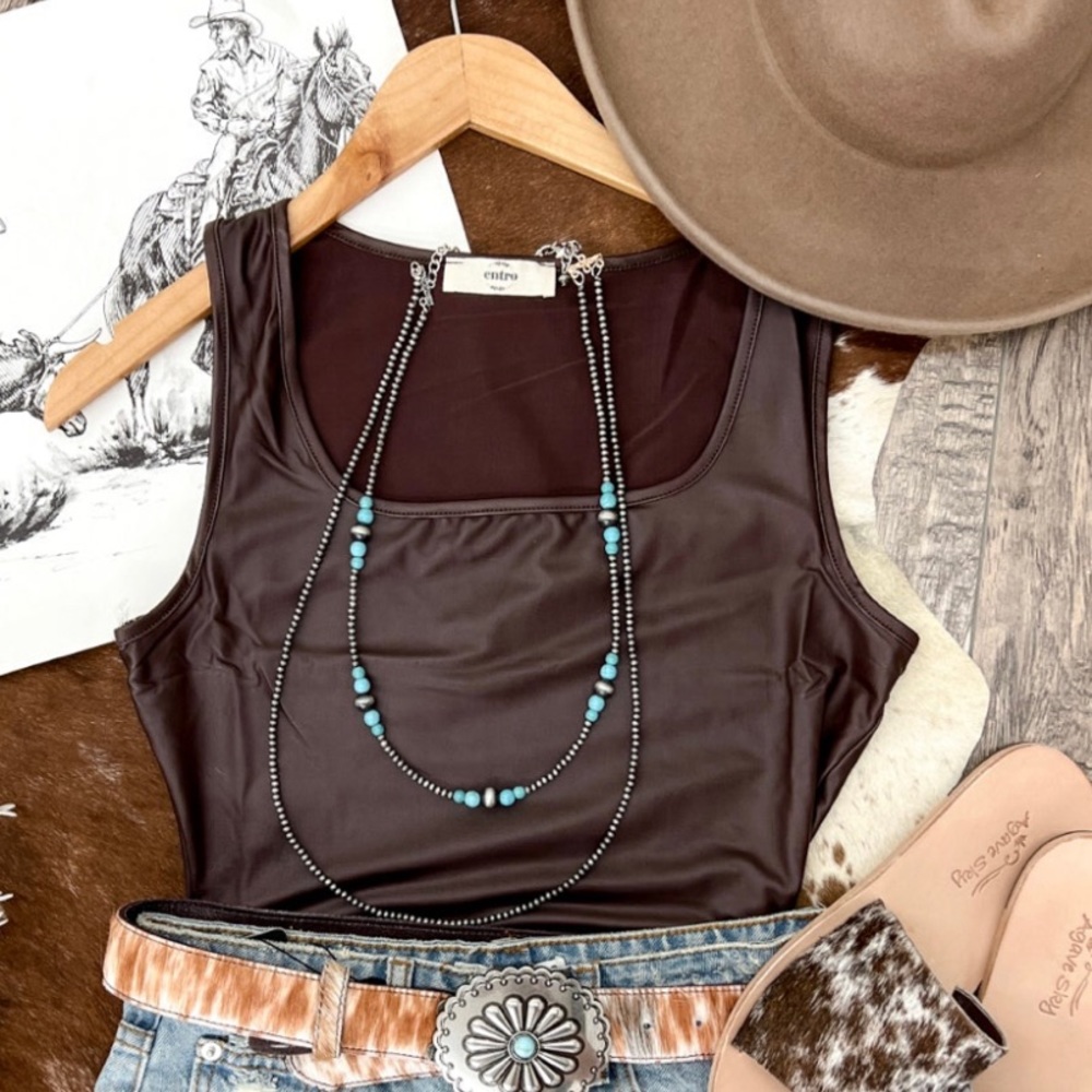 Brown Faux Leather Bodysuit
